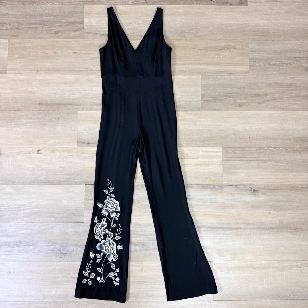HD in Paris NWT Anthropologie Black Tal Jumpsuit with Floral Embroidery | Size 2 - Picture 2 of 6